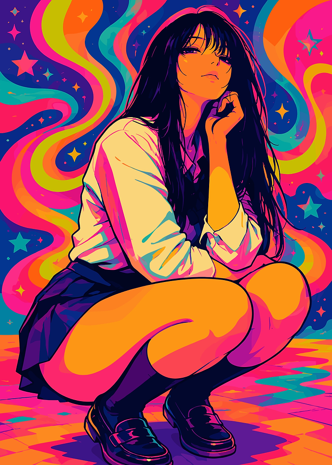 Psychedelic Anime Girl in School Uniform