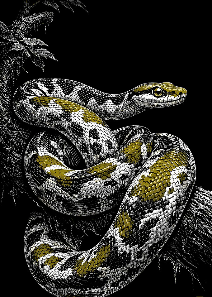 Detailed Illustration of a Coiled Snake
