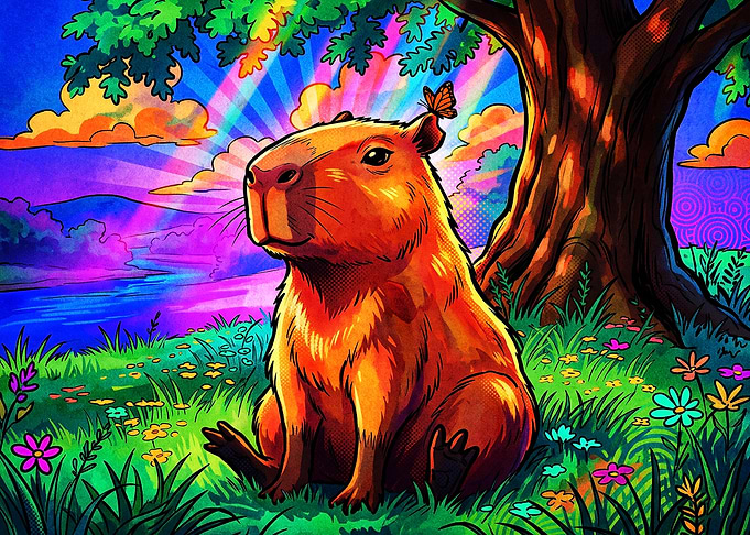 Psychedelic Capybara in Vibrant Nature