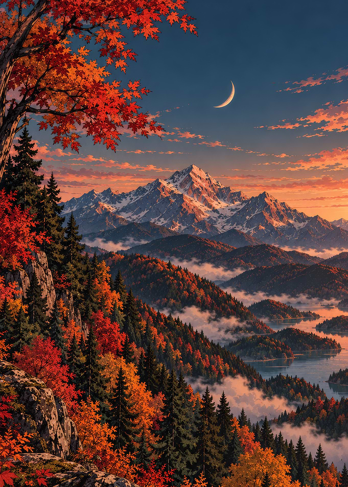 Autumn Mountain Landscape at Twilight