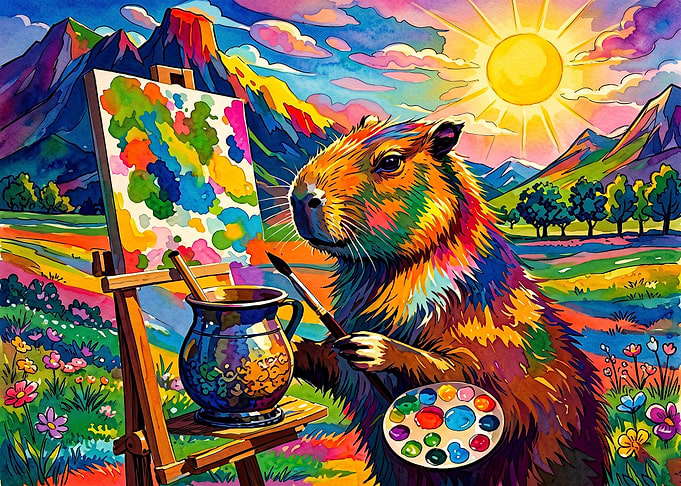 Colorful Capybara Painting in Nature