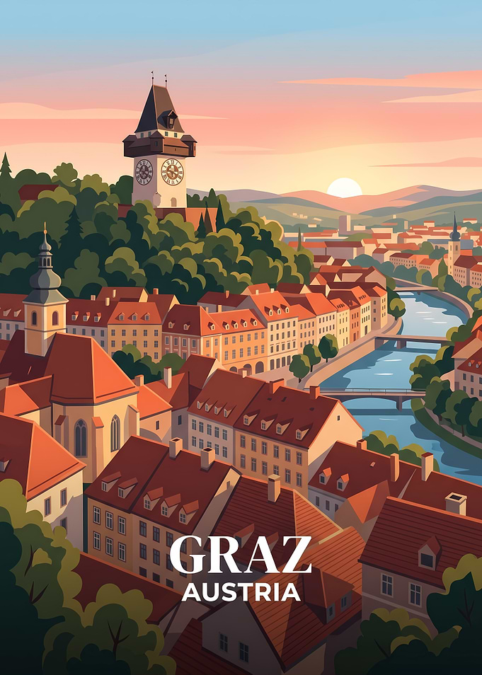 Graz Austria Cityscape Travel Poster