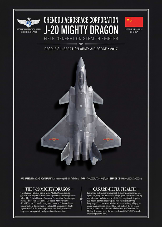 Chengdu J-20 Mighty Dragon Infographic Poster