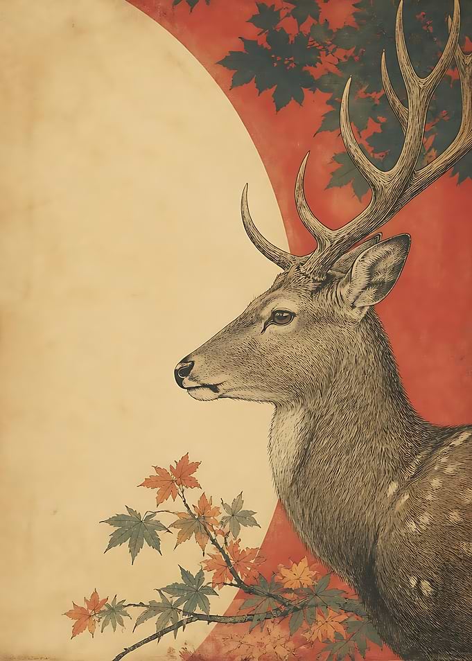 Japanese Style Deer and Maple Art
