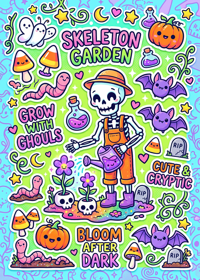Cute Skeleton Garden Halloween Sticker Sheet