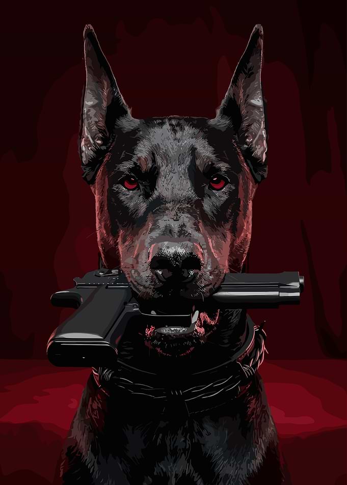 Doberman with Handgun Digital Art