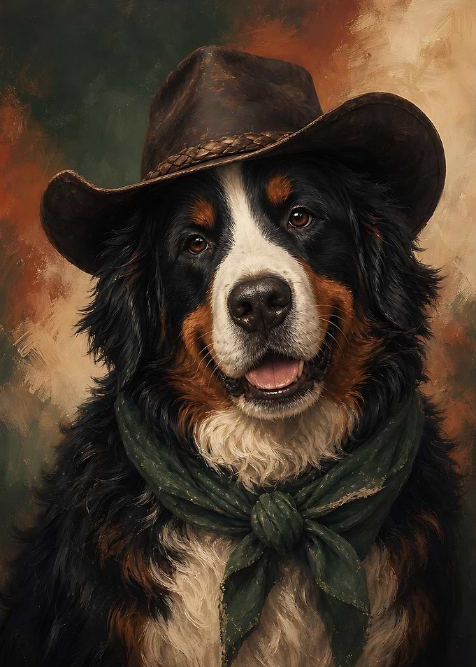 Bernese Mountain Dog Wall Art — Ranch Cowboy Portrait