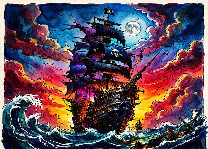 Vibrant Pirate Ship at Sea