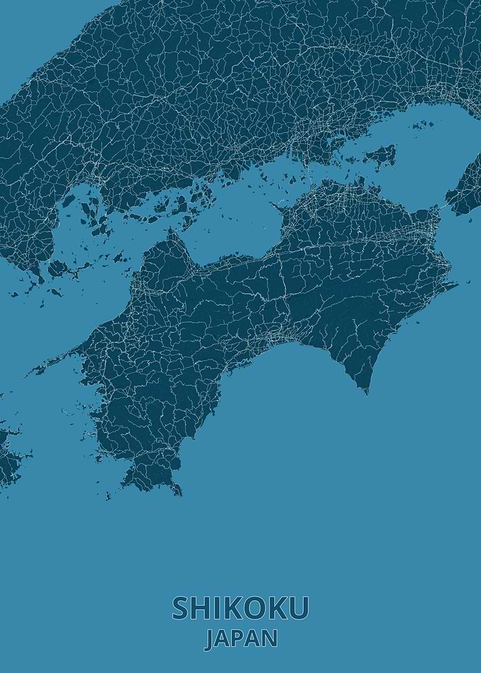 Shikoku Japan Road Map Poster