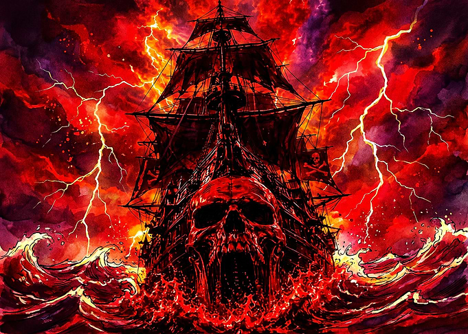 Ghost Pirate Ship in Storm