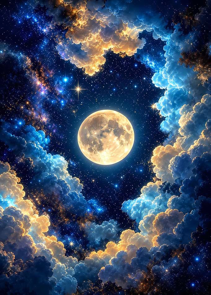 Full Moon Amidst Celestial Clouds