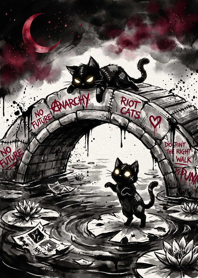 Punk Rock Black Cats Illustration
