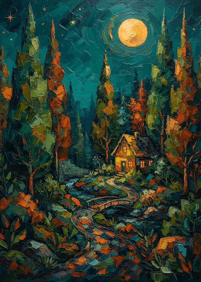 Cottage Under Full Moon