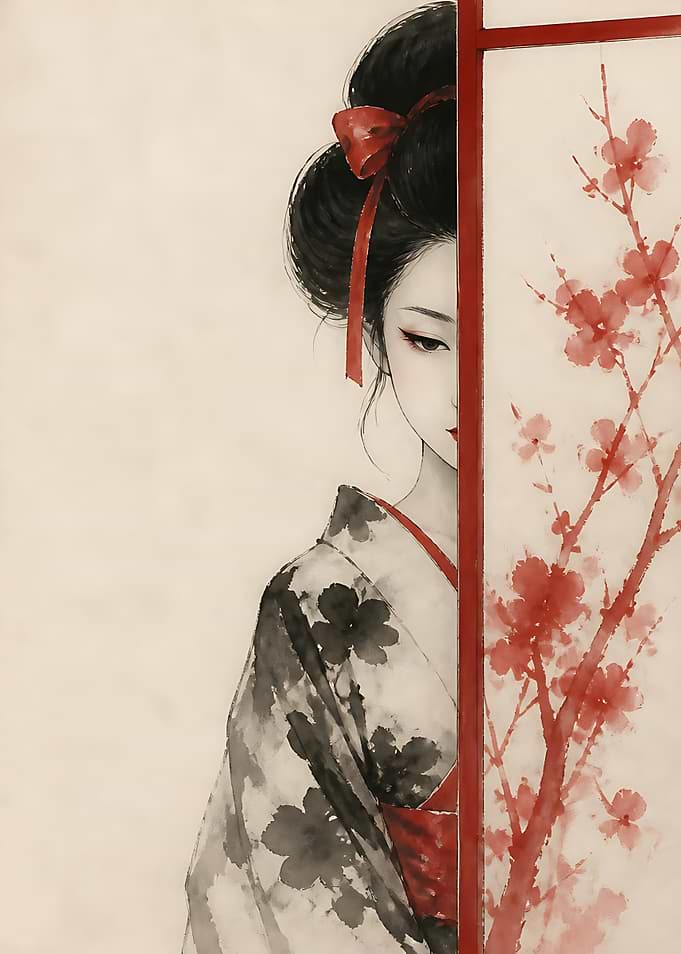 Geisha Behind Shoji Screen