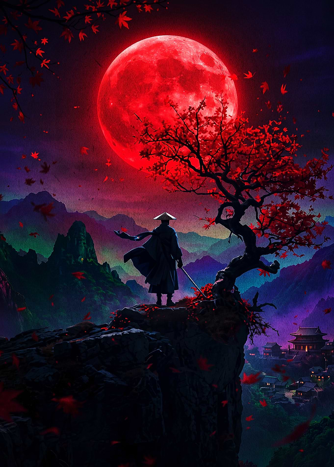 Samurai Under a Red Moon