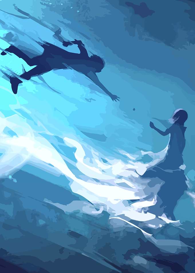 Reaching Out Underwater Silhouette