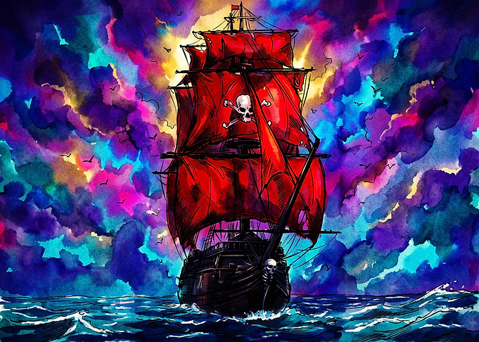 Pirate Ship with Red Sails