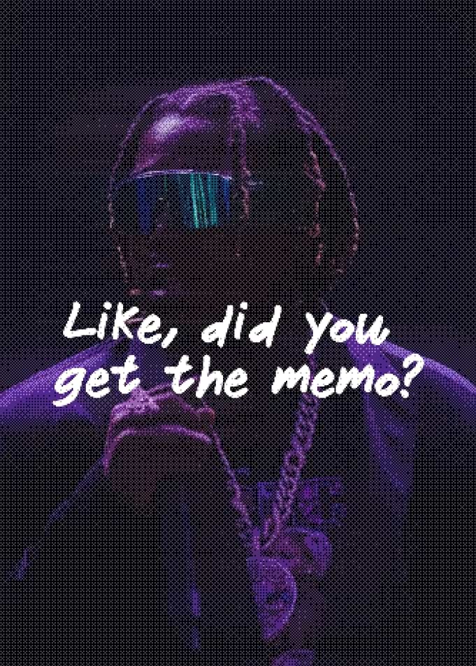 Rapper with Sunglasses and Text Overlay