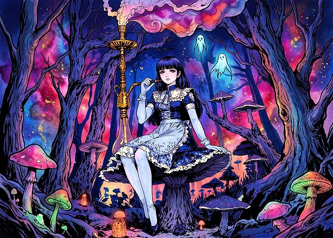 Alice in Wonderland Psychedelic Forest Illustration