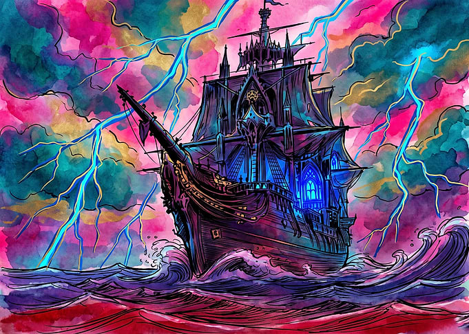 Gothic Ghost Ship in Storm