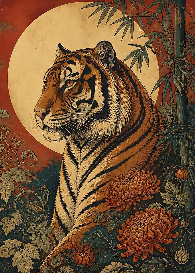 Majestic Tiger in Traditional Japanese Style