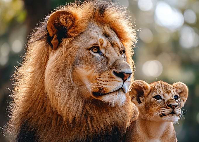 Majestic Lion and Cub Portrait