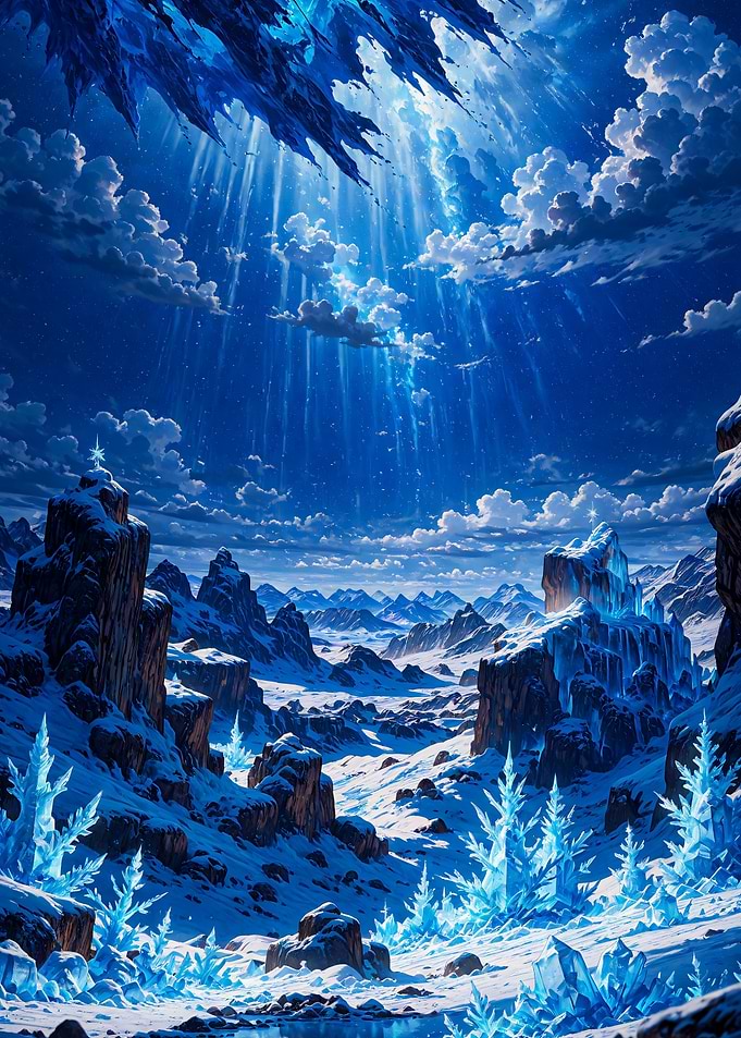 Ethereal Frozen Crystal Mountain Landscape