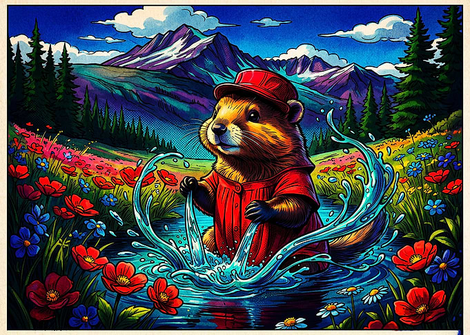 Cute Beaver Playing in Mountain Stream