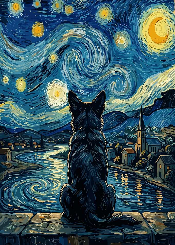 German Shepherd Watching Starry Night