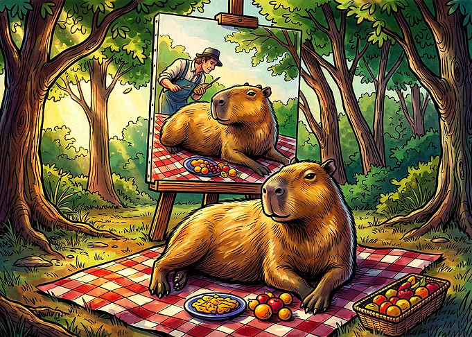 Capybara Painting a Capybara Picnic
