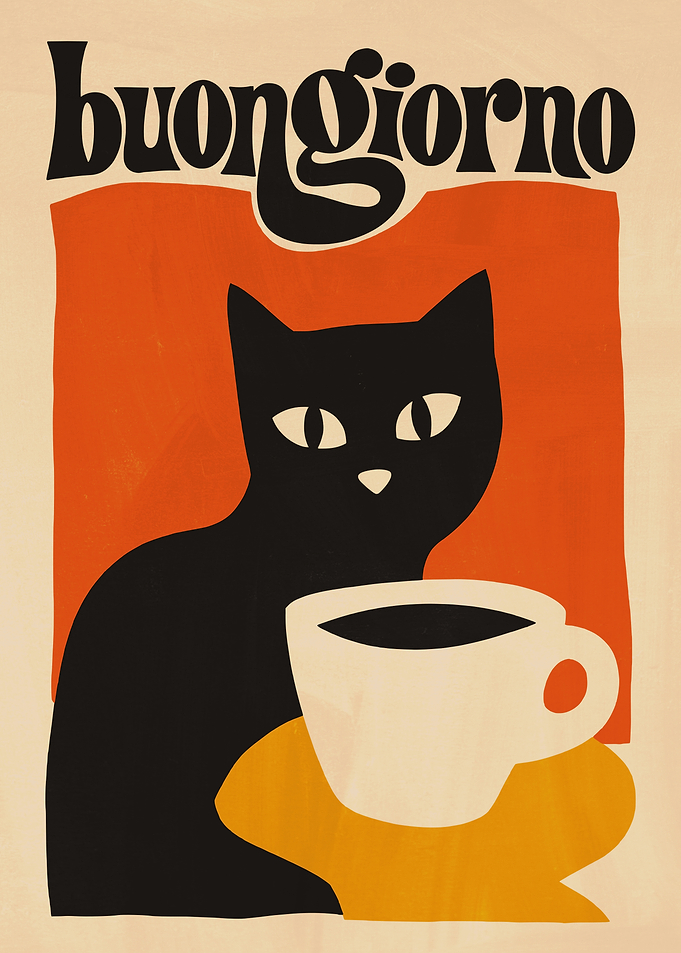 Buon Giorno Black Cat Coffee Poster