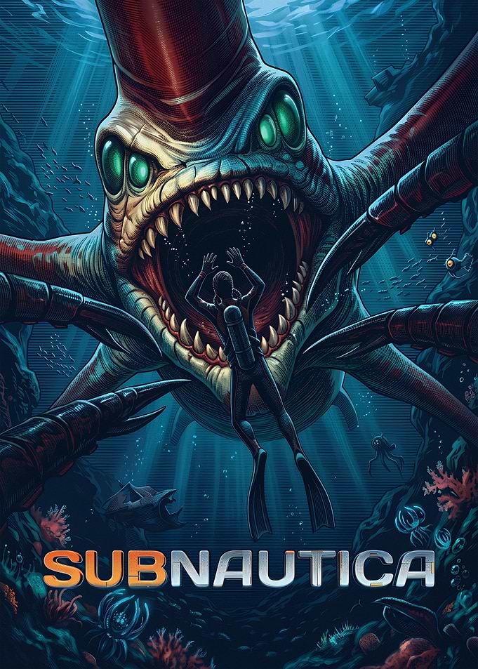Subnautica Reaper Leviathan Attack Poster