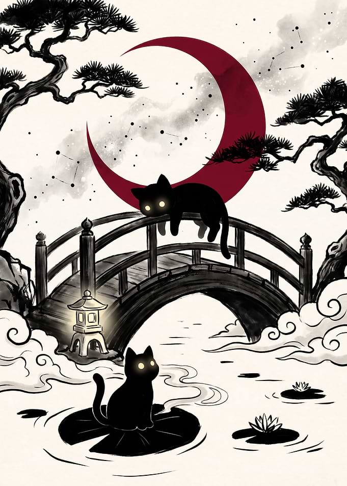Black Cats Under Red Moon