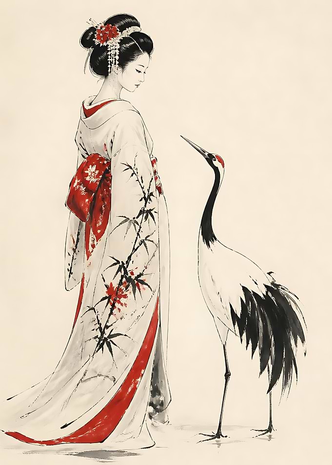 Geisha and Red-Crowned Crane