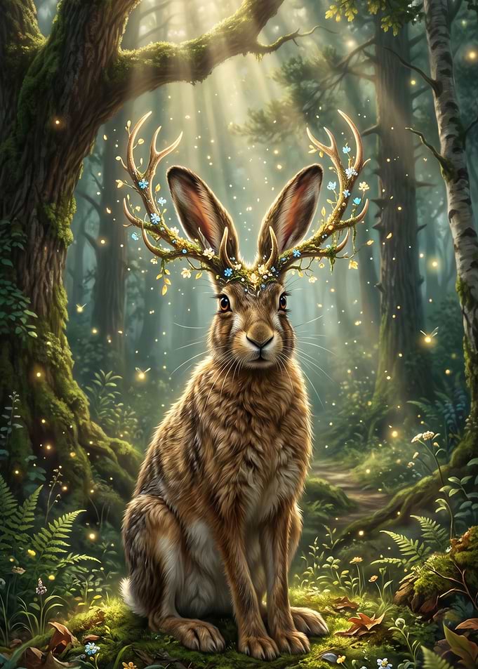 Enchanted Jackalope in Magical Forest