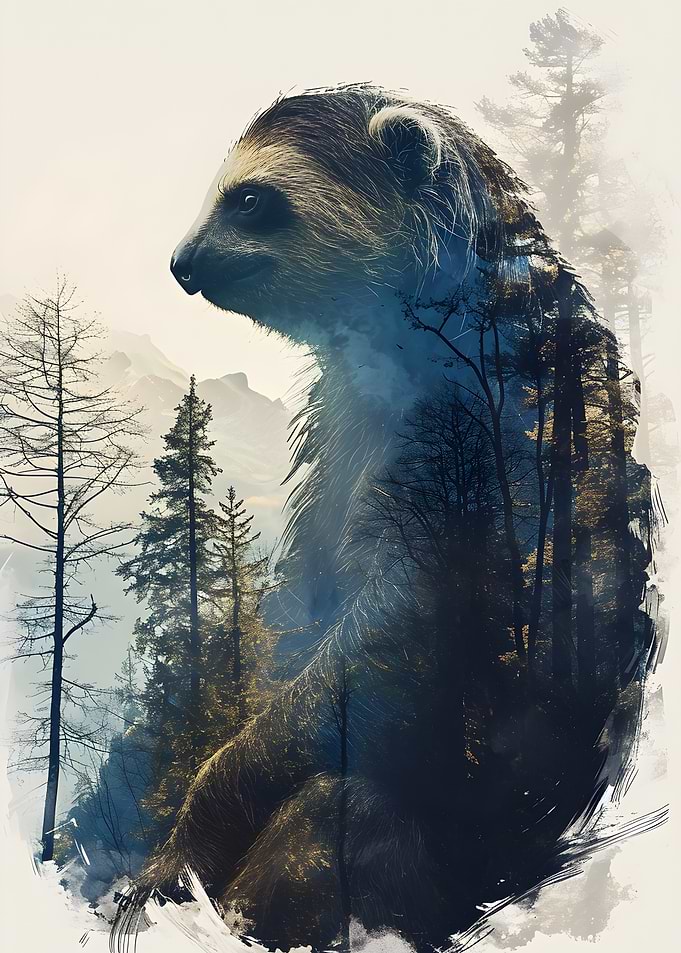 Double Exposure Sloth in Forest