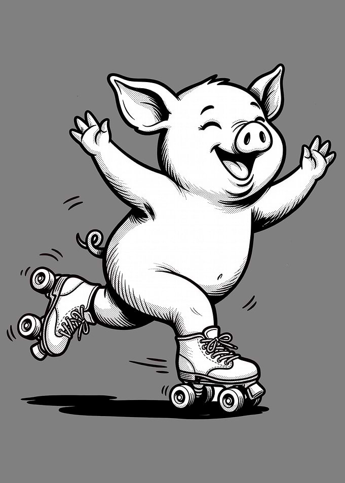 Happy Pig Roller Skating
