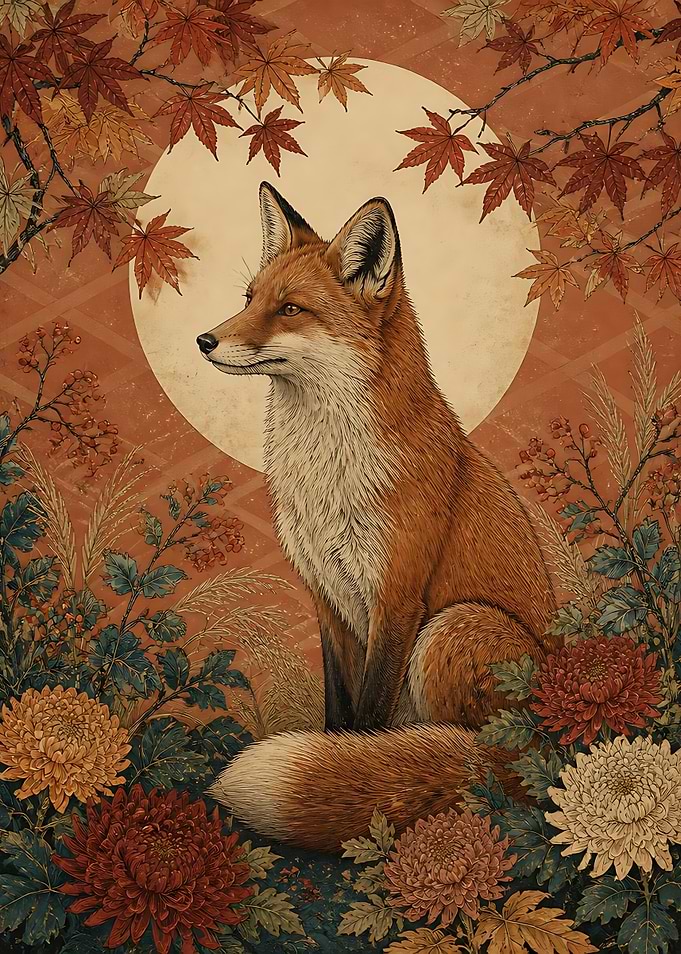Elegant Fox in Autumn Garden