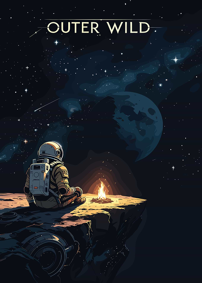 Outer Wild Astronaut Campfire Poster