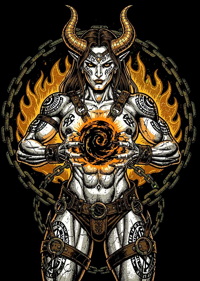 Horned Demon Warrior with Dark Orb