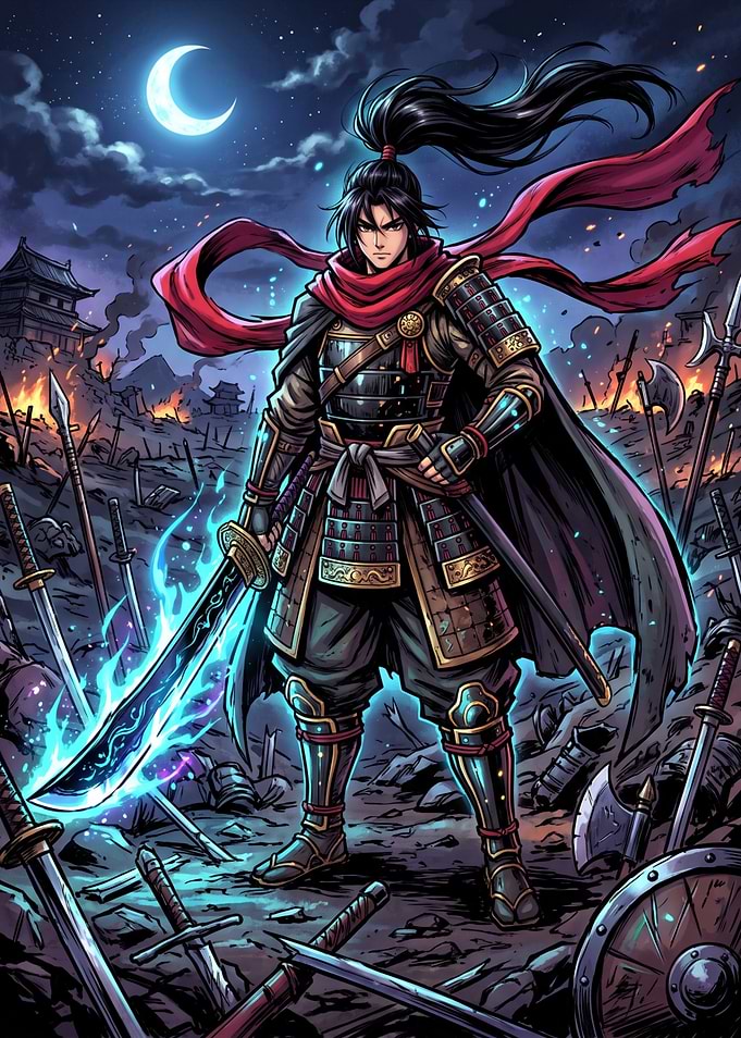 Samurai Warrior with Glowing Blue Sword