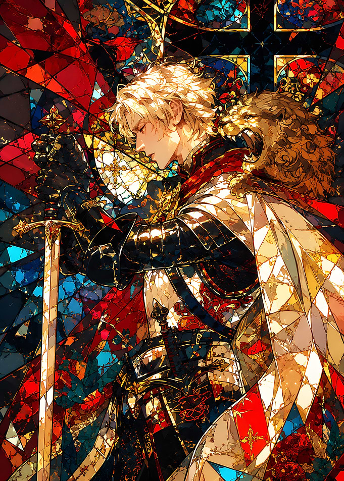 Stained Glass Knight with Lion Mantle