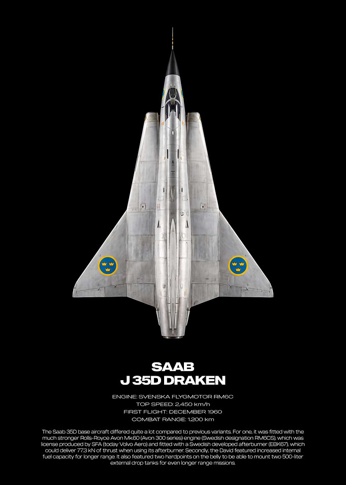 Saab J 35D Draken Technical Poster