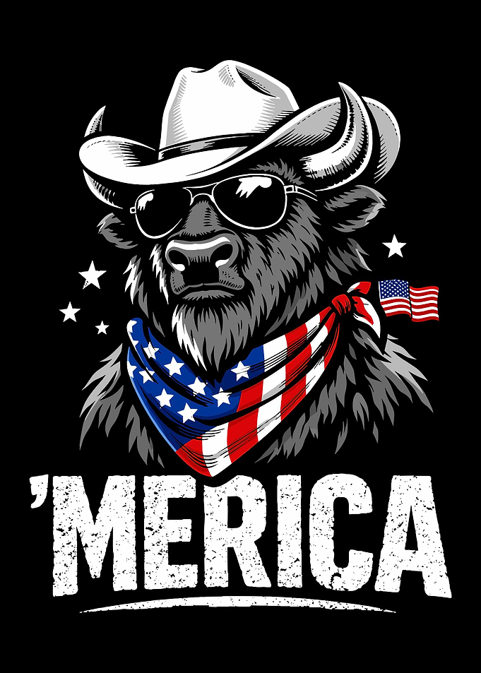 Patriotic American Bison Cowboy