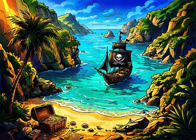 Pirate Ship in Tropical Cove