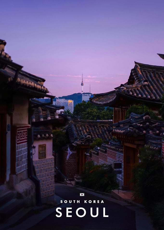 Sunset View of Bukchon Hanok Village