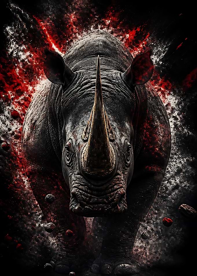 Aggressive Charging Rhino Digital Art