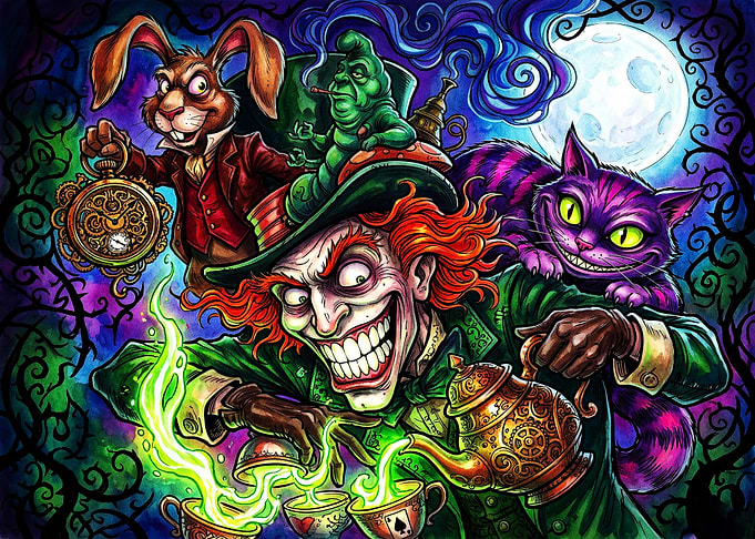 Mad Hatter and Friends Wonderland Illustration