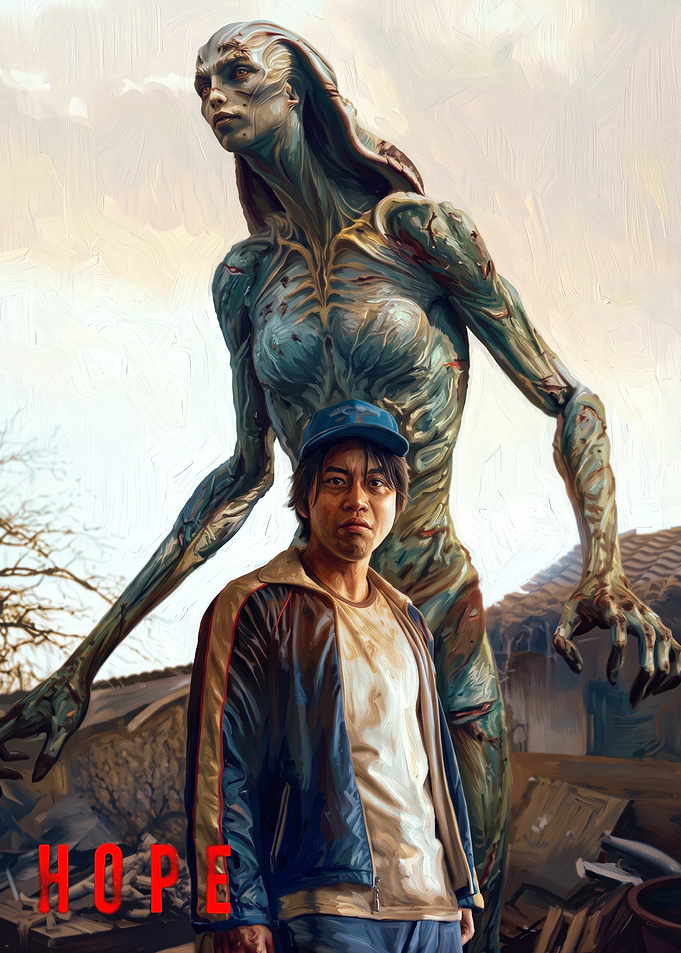 Man and Alien Creature Poster
