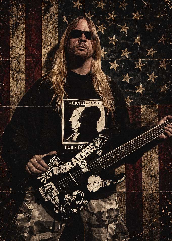 Jeff Hanneman with American Flag Background